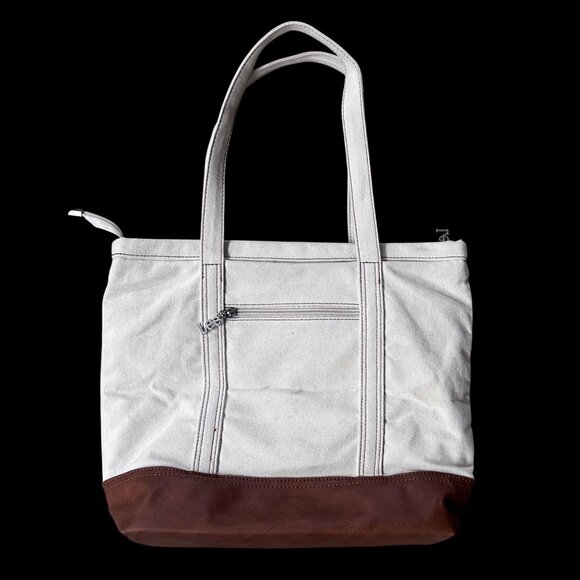 Lee Canvas Tote Bag Nautical Boat Carry All Preppy Shopper Double Handle Beige - Picture 3 of 12